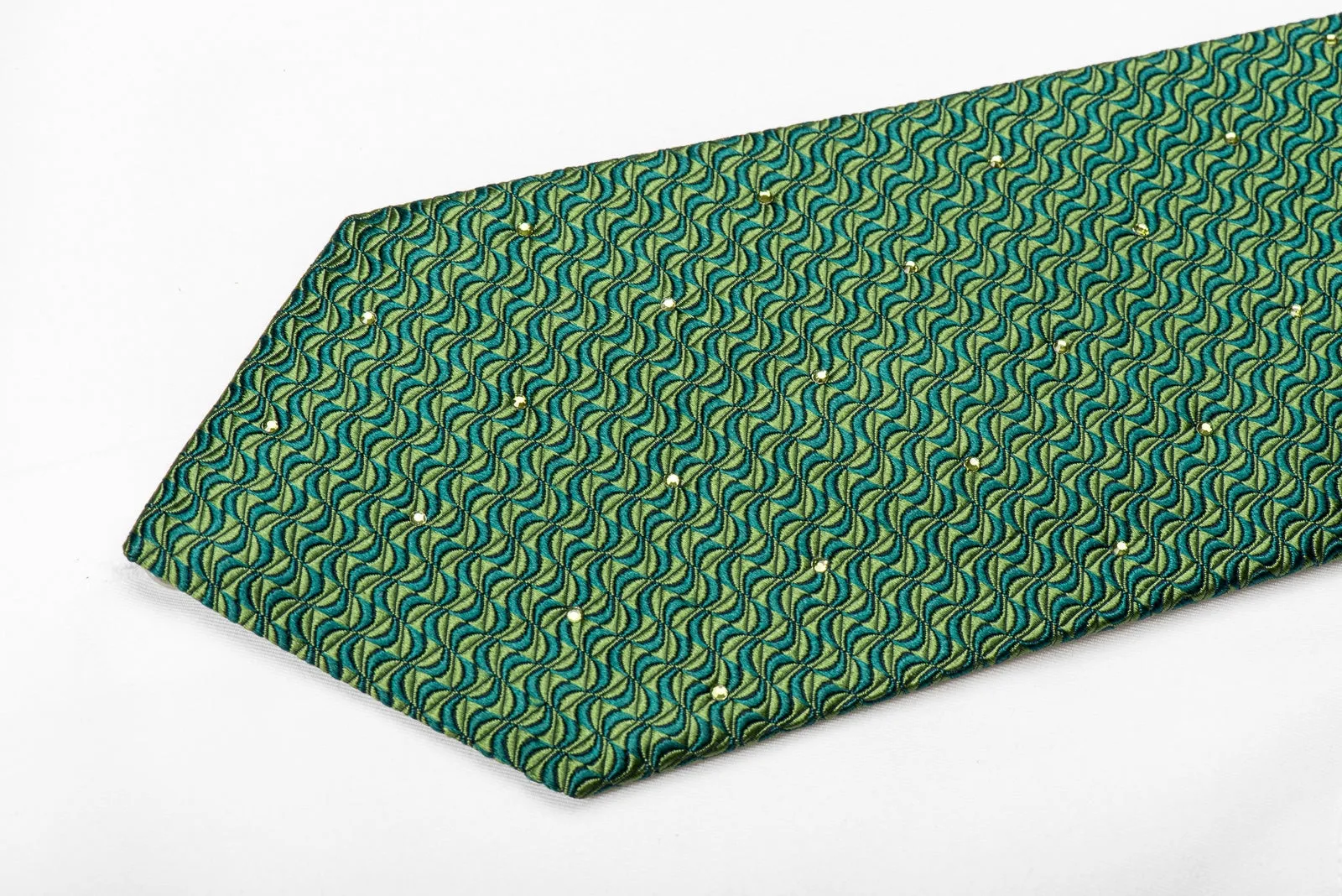 Nina Ricci Men's Crystal Silk Tie Geometric On Green Sparkling With Green Rhinestones