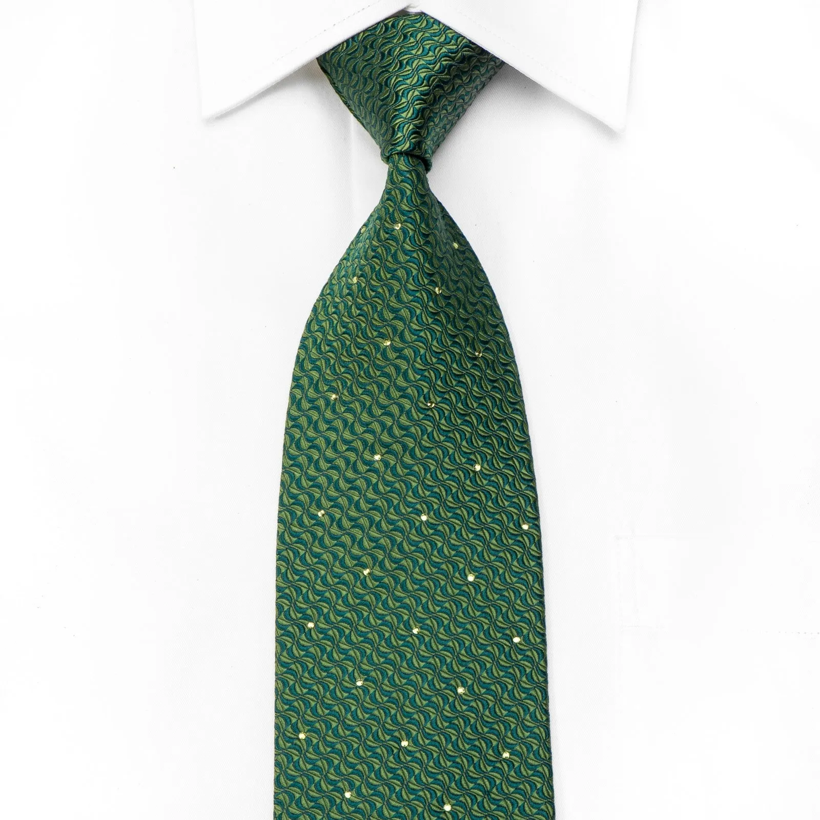 Nina Ricci Men's Crystal Silk Tie Geometric On Green Sparkling With Green Rhinestones