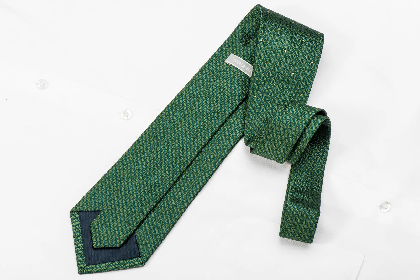 Nina Ricci Men's Crystal Silk Tie Geometric On Green Sparkling With Green Rhinestones