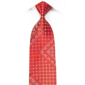 Nina Ricci Mens Rhinestone Silk Necktie Interlocking Circles On Red With Sparkles