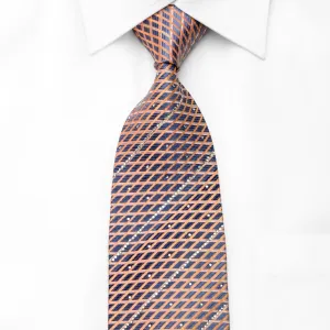 Park Land Men's Crystal Silk Tie Orange Stripes On Blue With Silver Sparkles