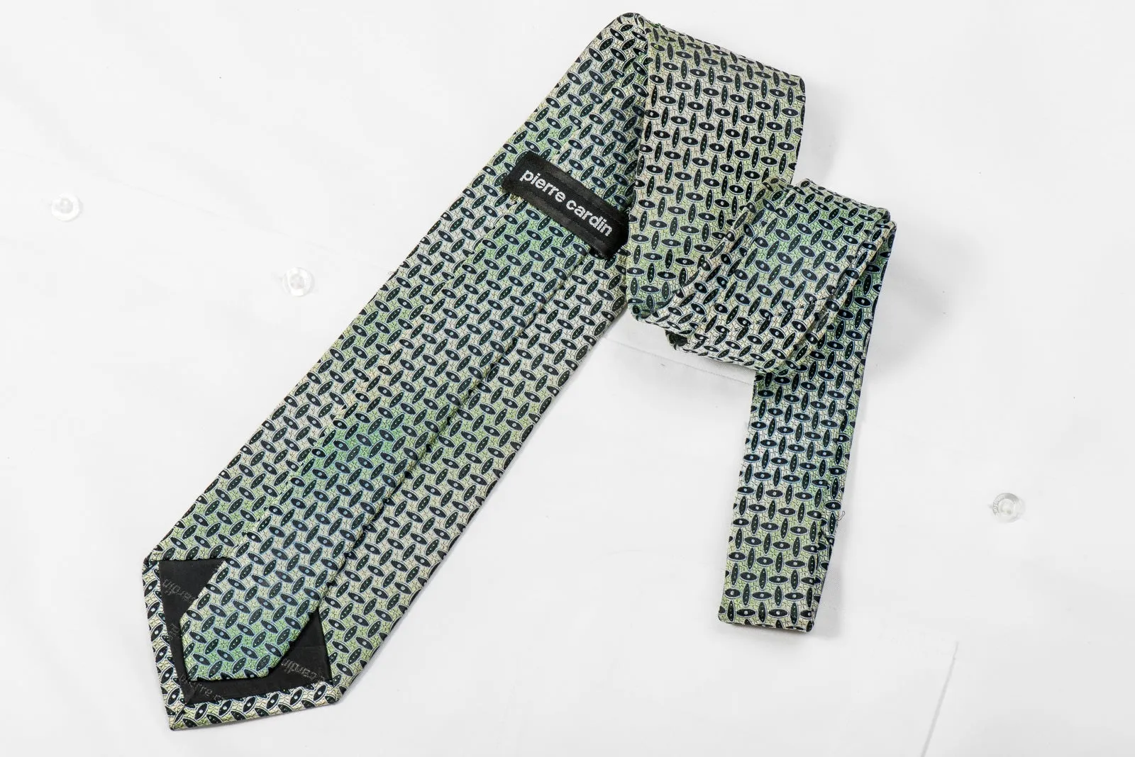 Pierre Cardin Mens Crystal Rhinestone Silk Necktie Geometric On Green With Sparkles