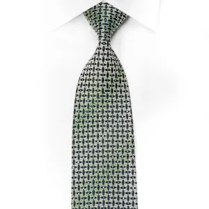 Pierre Cardin Mens Crystal Rhinestone Silk Necktie Geometric On Green With Sparkles