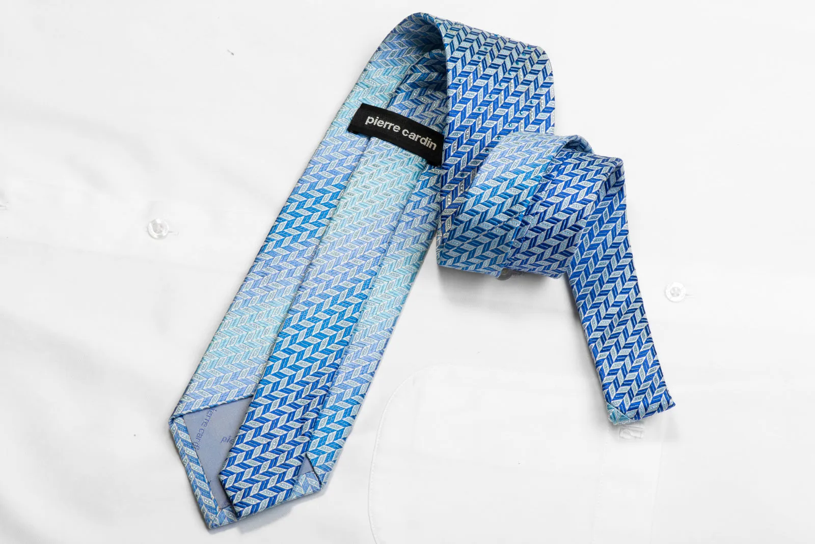 Pierre Cardin Silk Necktie Blue Herringbone With Silver Sparkles