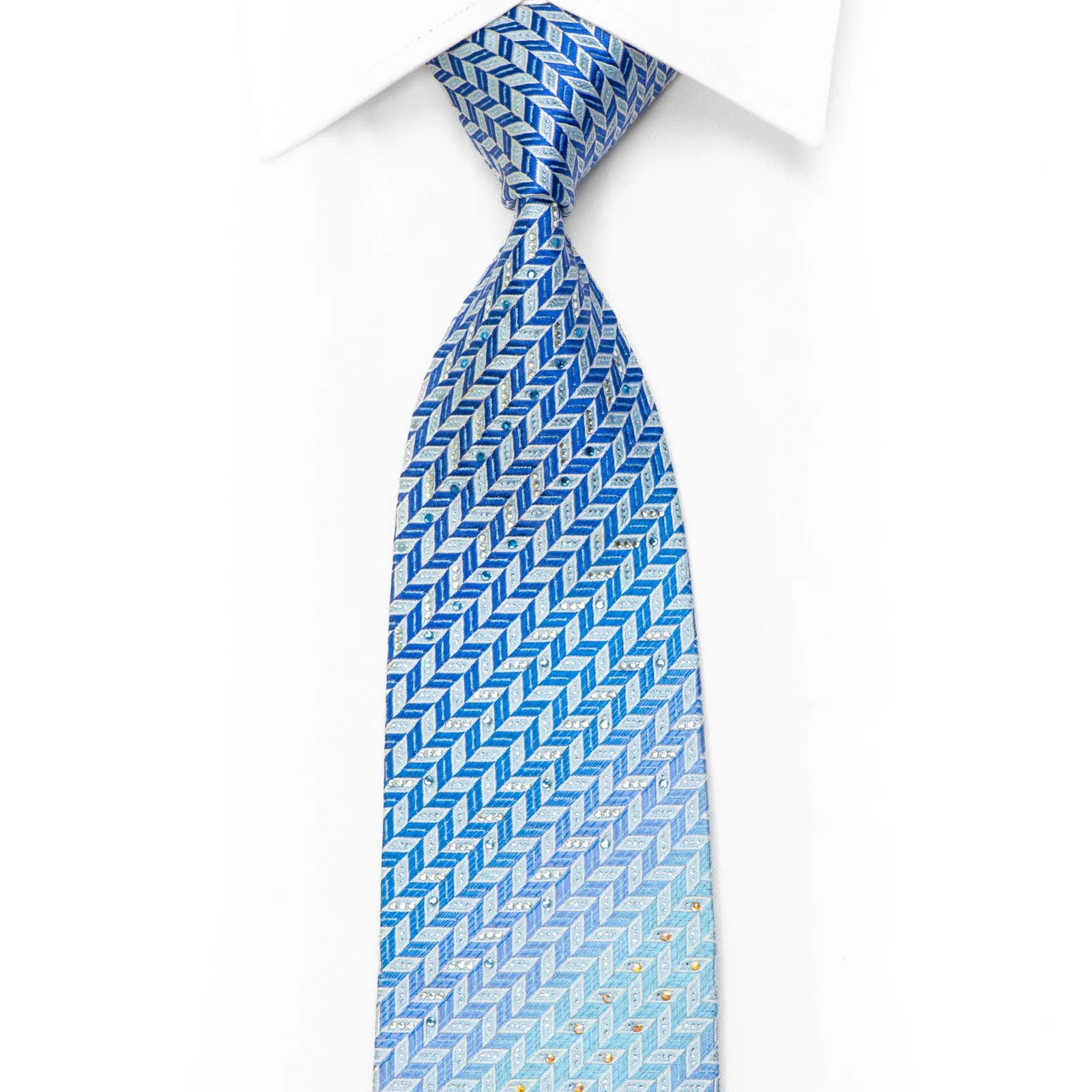 Pierre Cardin Silk Necktie Blue Herringbone With Silver Sparkles