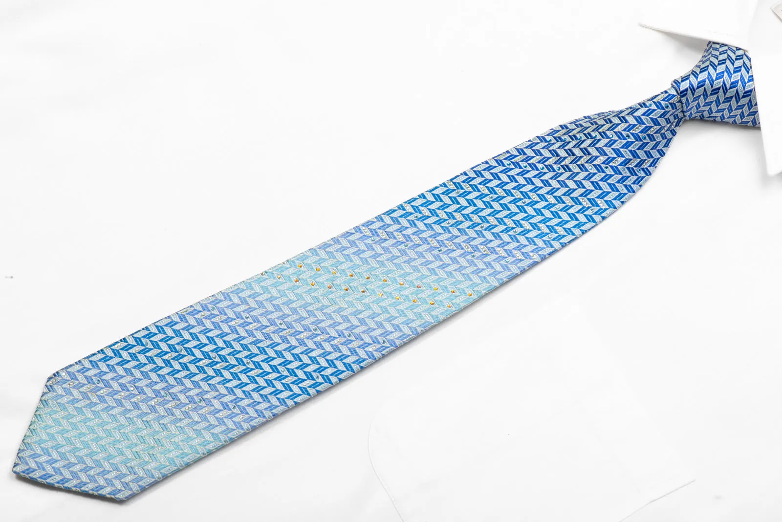 Pierre Cardin Silk Necktie Blue Herringbone With Silver Sparkles