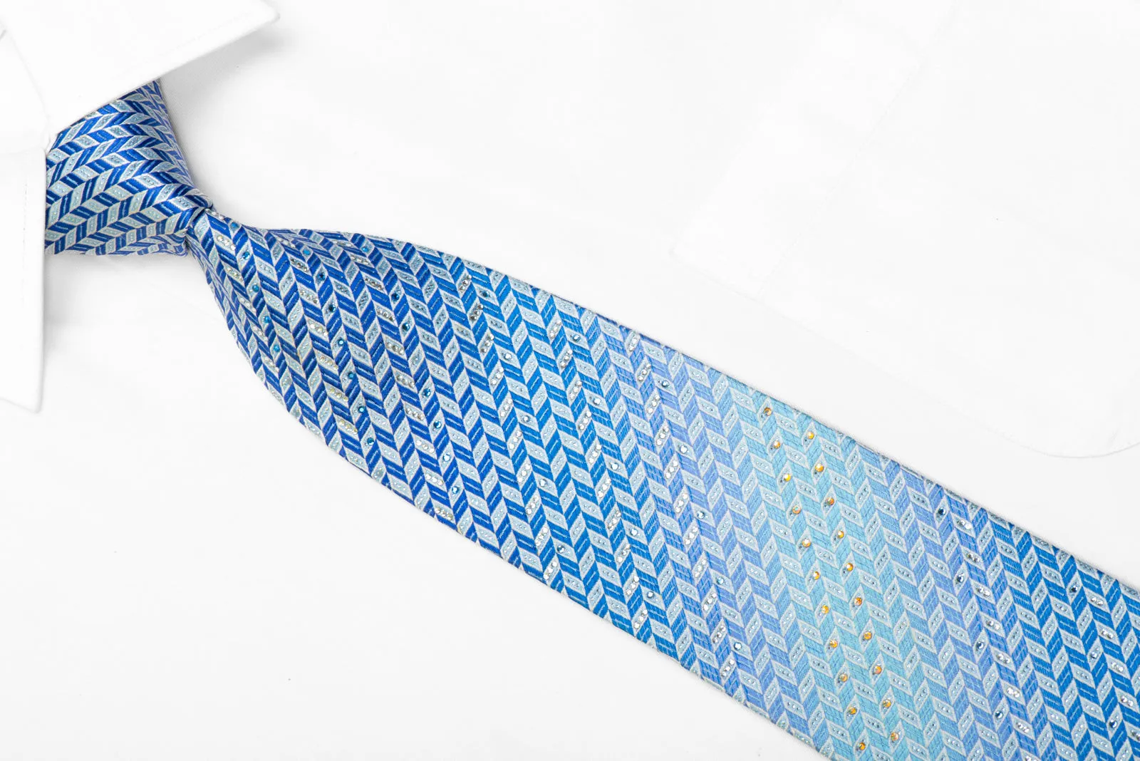 Pierre Cardin Silk Necktie Blue Herringbone With Silver Sparkles