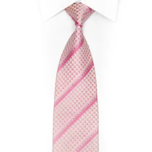 Pink Striped Rhinestone Silk Necktie With Silver Sparkles