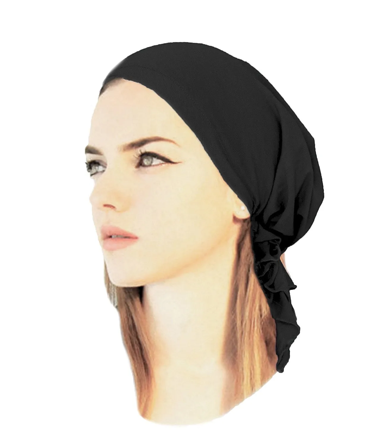 Pre-Tied Cotton Snood Wrap - Head Scarf Hat for Cancer and Chemo in 30 Different Colors and Patterns (Black - 029)