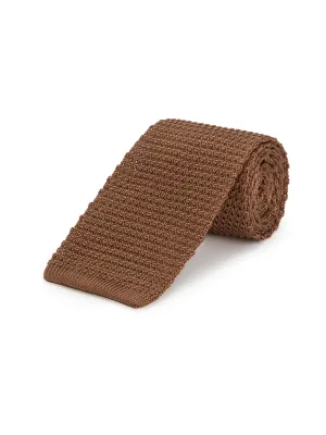 Pure Silk Knitted Tie - Brown