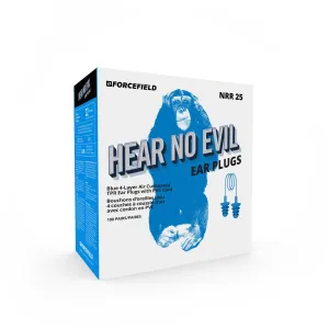 "Hear No Evil" Blue Corded TPR Metal Detectable Earplugs, Box of 100 Pair