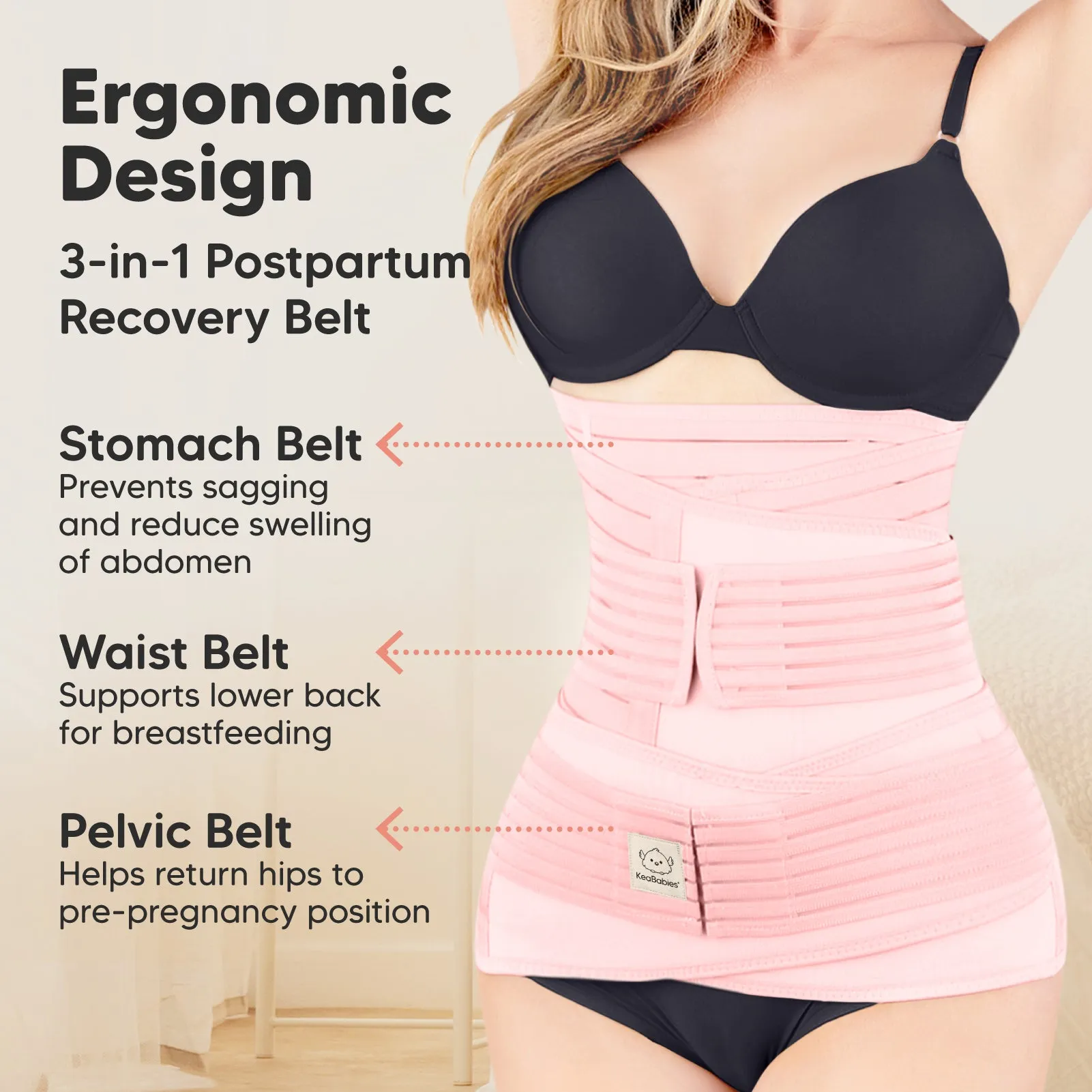 Revive 3-in-1 Postpartum Recovery Support Belt (Blush Pink)