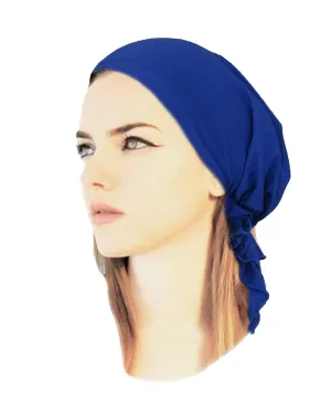 Royal Blue Pre-Tied Head-Cover Soft Cotton Snood Head Scarf Hat in 30 Different Colors! (Royal blue short - 026)