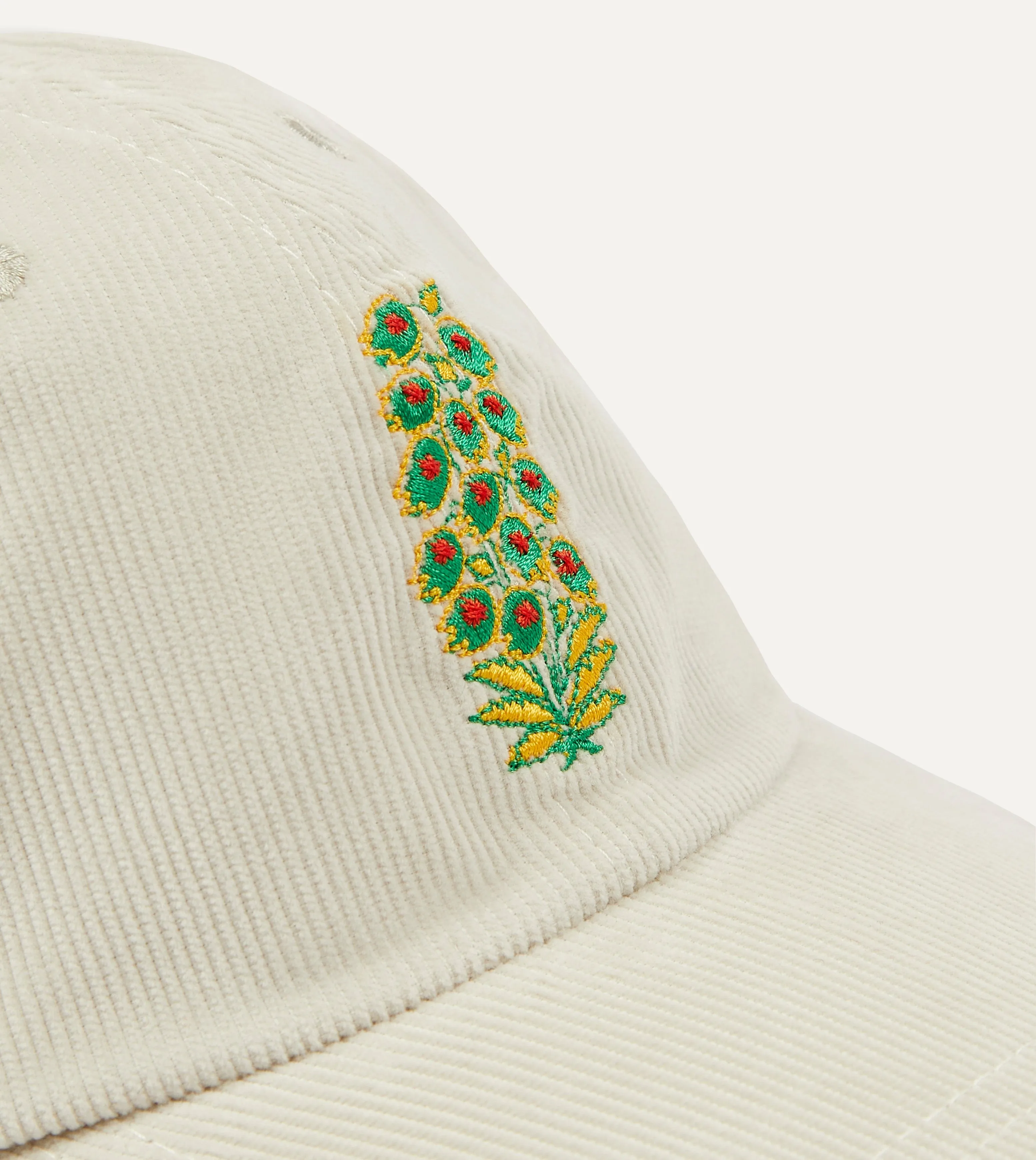 White Flowers Emblem Cotton Corduroy Baseball Cap