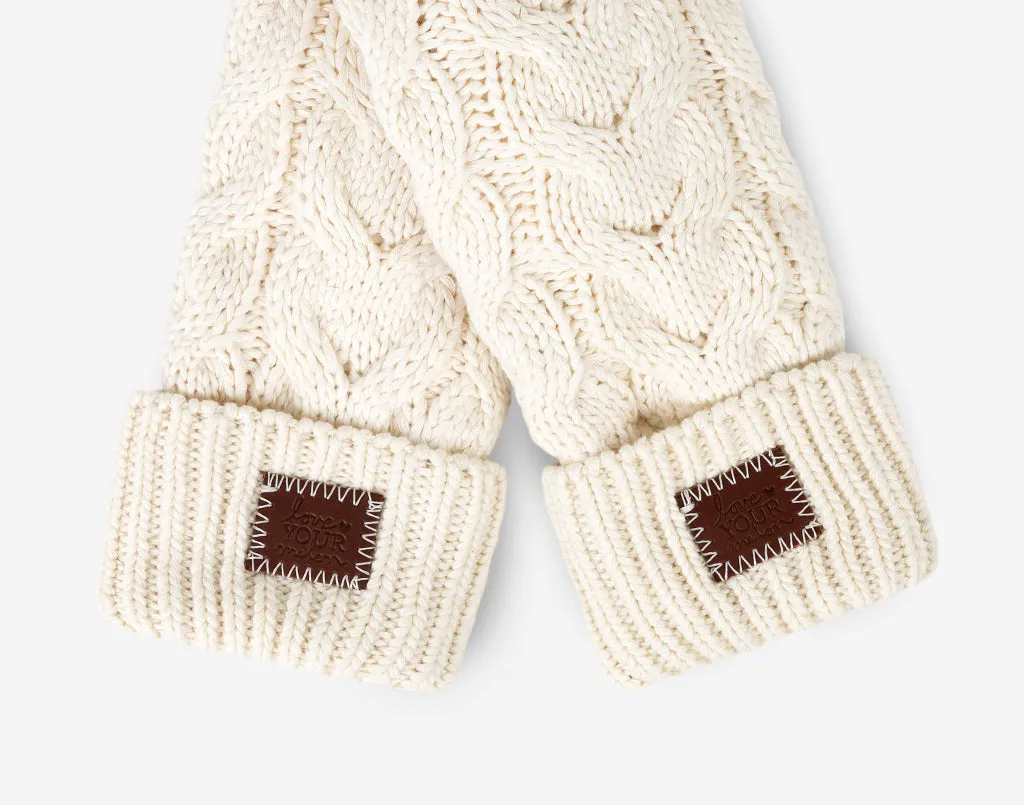 White Speckled Cable Knit Mittens