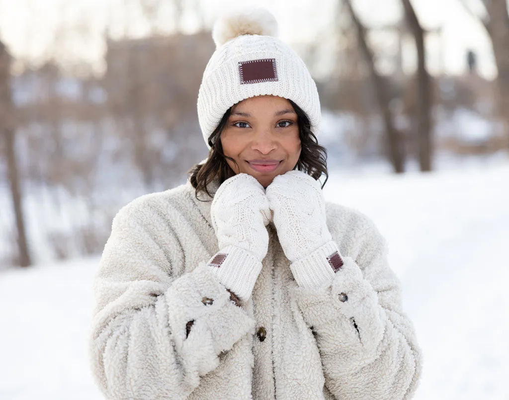 White Speckled Cable Knit Mittens