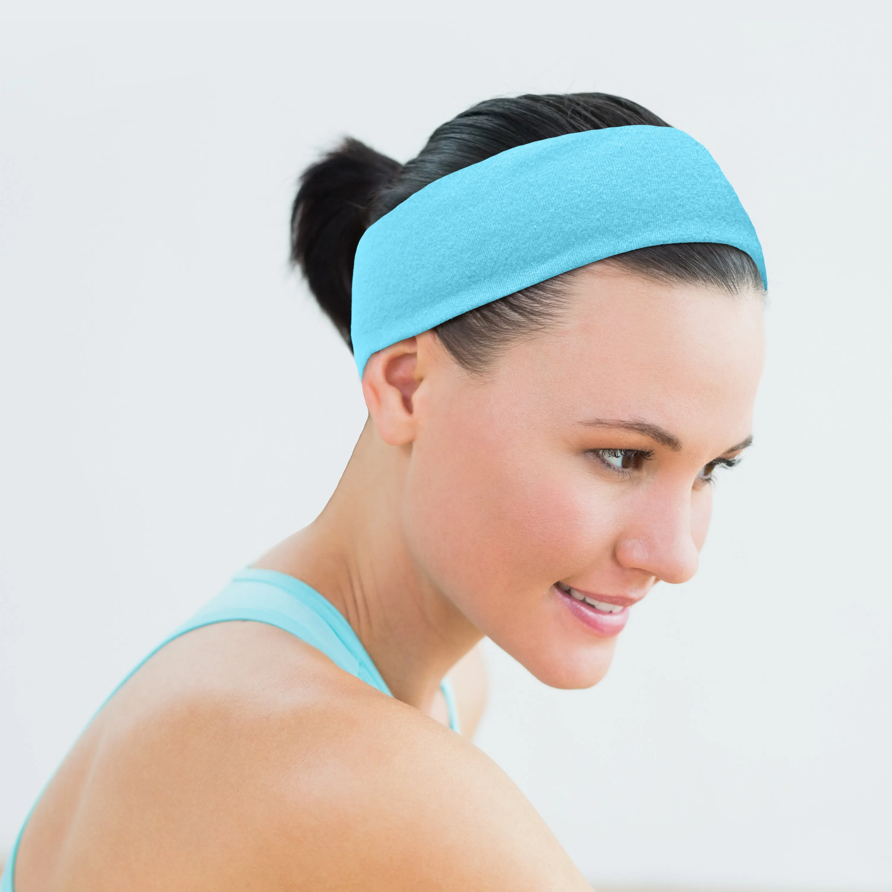 Women's Headbands Cotton Jersey 3" Wide Yoga Fitness Fashion Made in the USA Blue Light