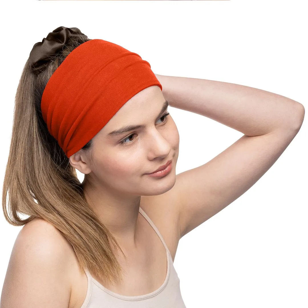 Women's Headbands Cotton Jersey 5" Wide Yoga Fitness Fashion Made in the USA Orange