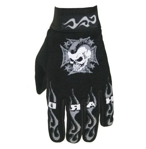 Xelement XG44607 'Hardcore Mohawk' Men's Black Textile Mechanic Skull Gloves