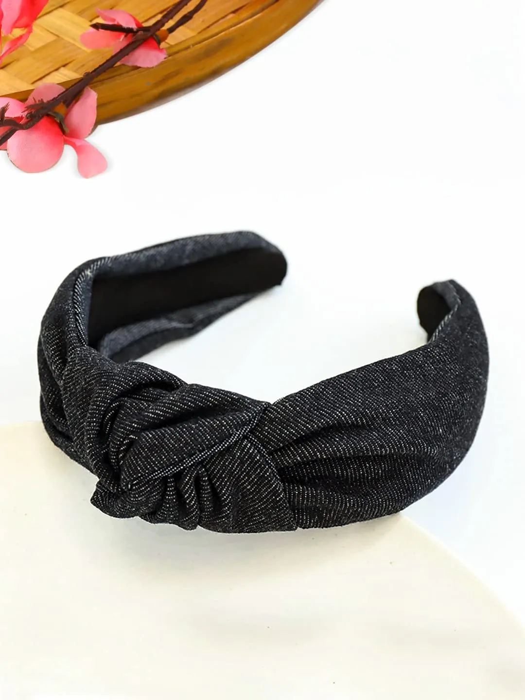 Yellow Chimes Hair Band for Women Girls Hair Accessories for Women Solid Denim Headband for Women Knot Fabric Hair Band for Girls Black Headband Cross Knot Hair Bands Hair Accessories Gift for Women & Girls