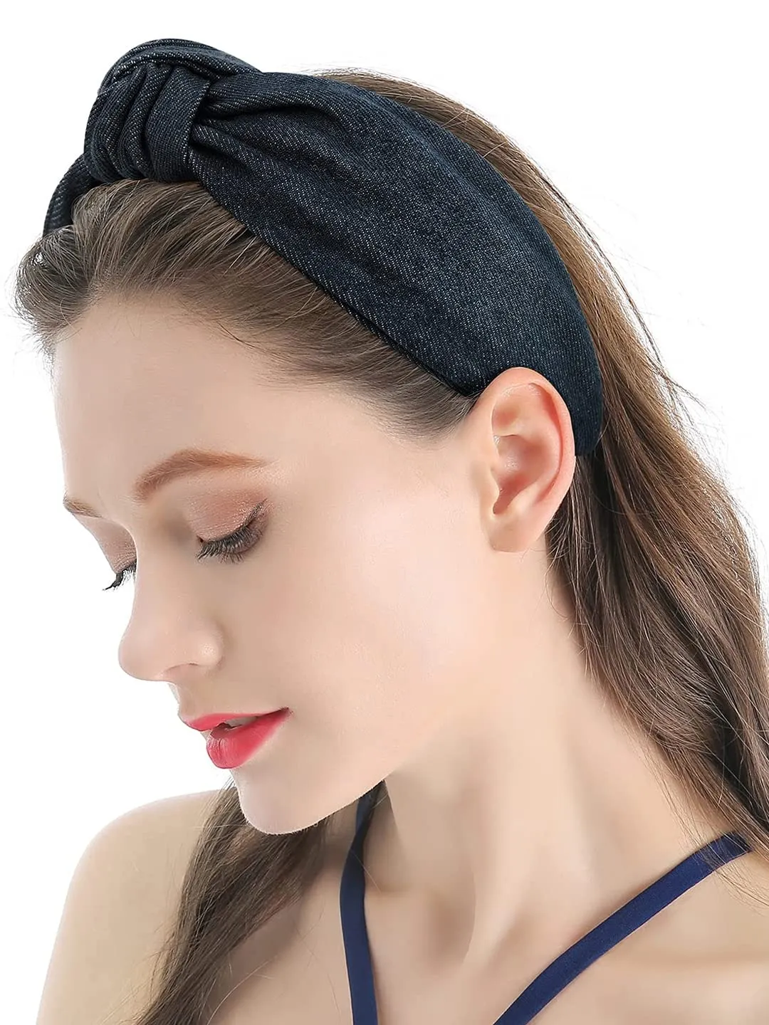 Yellow Chimes Hair Band for Women Girls Hair Accessories for Women Solid Denim Headband for Women Knot Fabric Hair Band for Girls Black Headband Cross Knot Hair Bands Hair Accessories Gift for Women