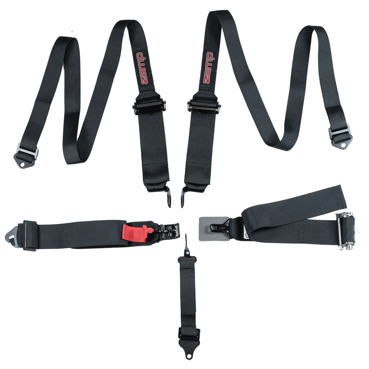 Zamp 5-Point Latch & Link Harness - Individual HANS/HNR Ready Harness / 3" Lap - Left Side Ratchet - Bolt-In/Wrap Around - Black